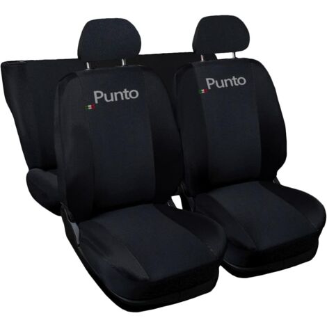 Lupex shop - Coprisedili Auto Compatibili per Punto, Made In Italy, anteriori e posteriori con copri poggiatesta incluso, tessuto poliestere, colore - Nero\Nero (1/4)
