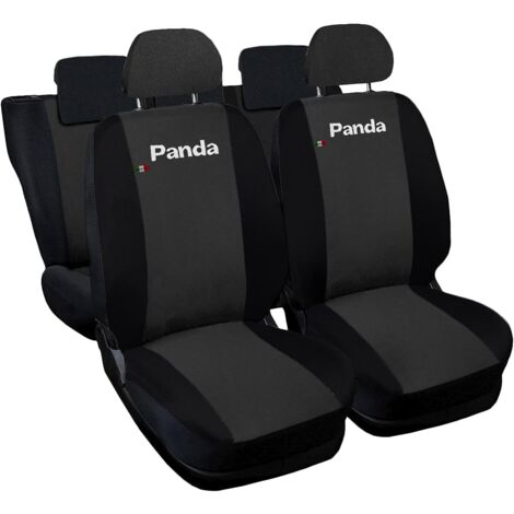Lupex shop - Coprisedili Auto Compatibili per Panda 2a e 3a serie, Made In Italy, anteriori, e posteriori Intero, tessuto poliestere - Grigio scuro/Nero