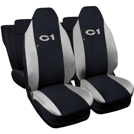 Lupex shop - Coprisedili Auto Compatibili per C1, Made In Italy, set anteriori e posteriori, copri poggiatesta incluso, tessuto poliestere, Nero - Grigio Chiaro