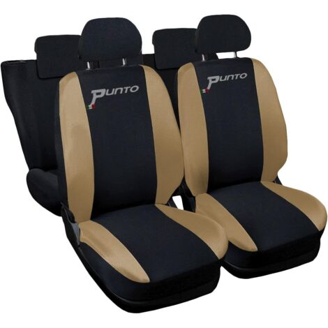 Lupex shop - Coprisedili Auto Compatibili per G.Punto.3pt, Made In Italy, set anteriori e posteriori (interi), copri poggiatesta incluso, tessuto poliestere, Nero\Beige