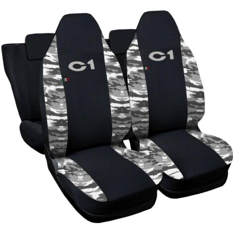 Lupex shop - Coprisedili Auto Compatibili per C1, Made In Italy, set anteriori e posteriori, copri poggiatesta incluso, tessuto poliestere, Nero - Mimetico Chiaro