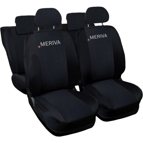 Lupex shop - Coprisedili Auto Compatibili per Meriva, Made In Italy, set anteriori e posteriori, copri poggiatesta incluso, tessuto poliestere, Nero - Nero