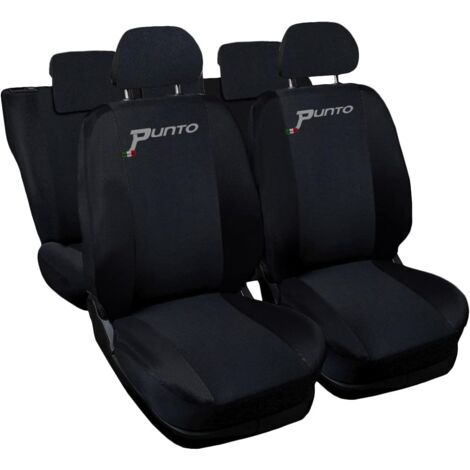 Lupex shop - Coprisedili Auto Compatibili per G.Punto.5pt, Made In Italy, set anteriori e posteriori (divisi 40/60), copri poggiatesta incluso, tessuto poliestere, Nero\Nero (1/4)