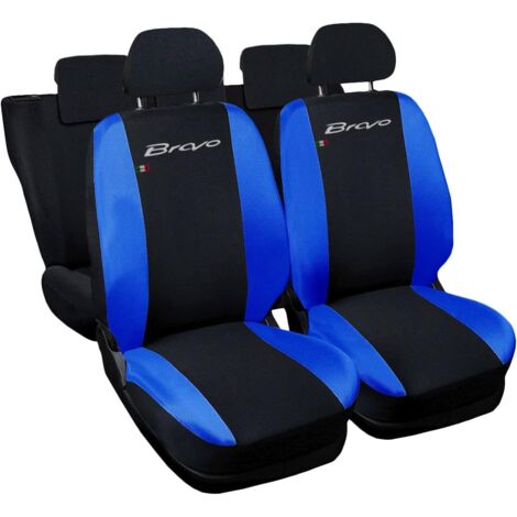 Lupex shop - Coprisedili Auto Compatibili per Bravo, Made In Italy, set anteriori e posteriori, copri poggiatesta incluso, tessuto poliestere, Nero - Blu Royal