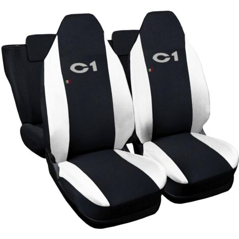 Lupex shop - Coprisedili Auto Compatibili per C1, Made In Italy, set anteriori e posteriori, copri poggiatesta incluso, tessuto poliestere, Nero - Bianco