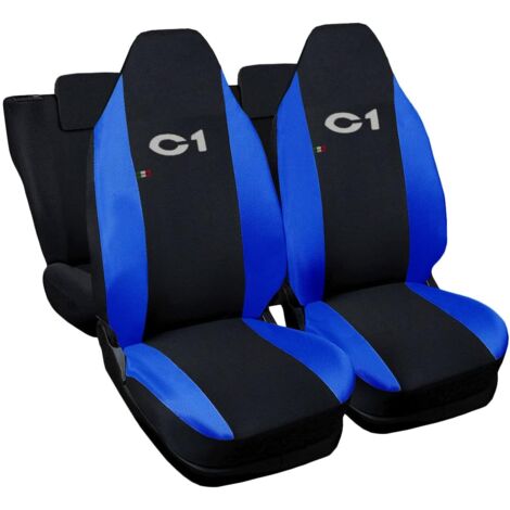 Lupex shop - Coprisedili Auto Compatibili per C1, Made In Italy, set anteriori e posteriori, copri poggiatesta incluso, tessuto poliestere, Nero - Blu Royal