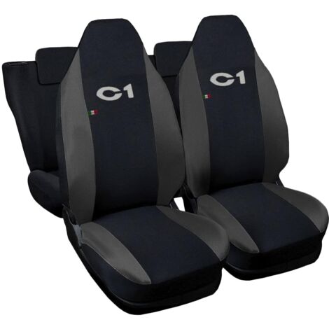 Lupex shop - Coprisedili Auto Compatibili per C1, Made In Italy, set anteriori e posteriori, copri poggiatesta incluso, tessuto poliestere, Nero - Grigio Scuro