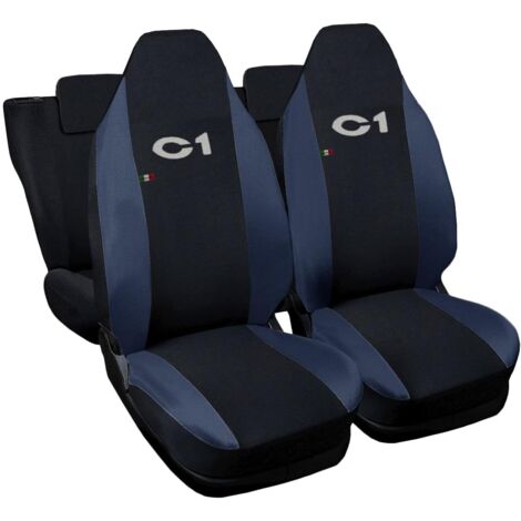 Lupex shop - Coprisedili Auto Compatibili per C1, Made In Italy, set anteriori e posteriori, copri poggiatesta incluso, tessuto poliestere, Nero - Blu Scuro