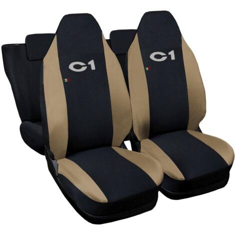 Lupex shop - Coprisedili Auto Compatibili per C1, Made In Italy, set anteriori e posteriori, copri poggiatesta incluso, tessuto poliestere, Nero - Beige