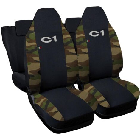 Lupex shop - Coprisedili Auto Compatibili per C1, Made In Italy, set anteriori e posteriori, copri poggiatesta incluso, tessuto poliestere, Nero - Mimetico Chiaro