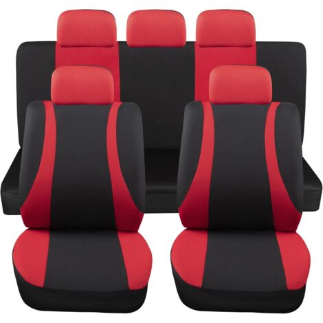 Lupex shop - Coprisedili auto universali modello LS10, set anteriori e posteriori, NO SUV, colore Rosso (1/4)