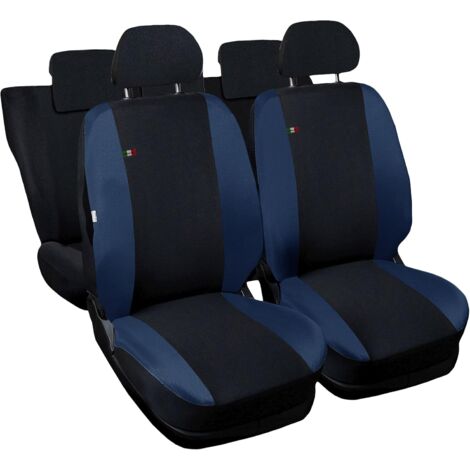 Lupex shop - Coprisedili Auto Compatibili per Duster, Made In Italy, anteriori e posteriori con copri poggiatesta incluso, tessuto poliestere, Nero - Blu Scuro