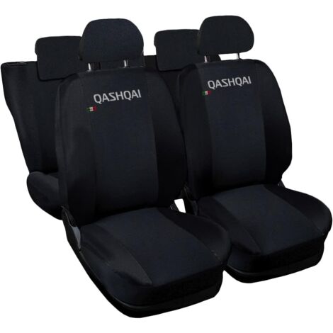 Lupex shop - Coprisedili Auto Compatibili per Qashqai, Made In Italy, anteriori e posteriori con copri poggiatesta incluso, tessuto poliestere, Nero - Nero