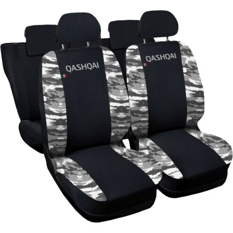 Lupex shop - Coprisedili Auto Compatibili per Qashqai, Made In Italy, anteriori e posteriori con copri poggiatesta incluso, tessuto poliestere, Nero - Mimetico Chiaro