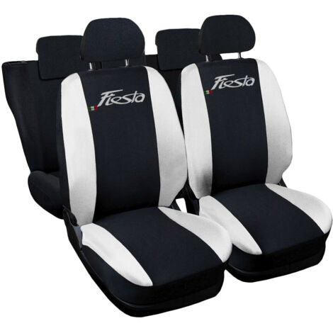 Lupex shop - Coprisedili Auto Compatibili per Fiesta, Made In Italy, anteriori e posteriori con copri poggiatesta incluso, tessuto poliestere, Nero - Bianco