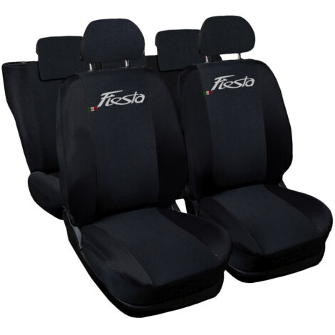 Lupex shop - Coprisedili Auto Compatibili per Fiesta, Made In Italy, anteriori e posteriori con copri poggiatesta incluso, tessuto poliestere, Nero - Nero