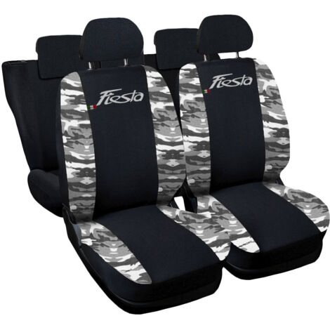 Lupex shop - Coprisedili Auto Compatibili per Fiesta, Made In Italy, anteriori e posteriori con copri poggiatesta incluso, tessuto poliestere, Nero - Mimetico Chiaro