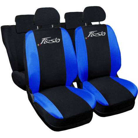 Lupex shop - Coprisedili Auto Compatibili per Fiesta, Made In Italy, anteriori e posteriori con copri poggiatesta incluso, tessuto poliestere, Nero - Blu Royal