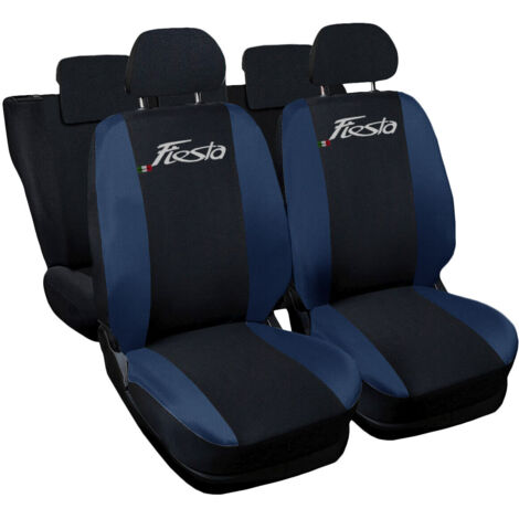 Lupex shop - Coprisedili Auto Compatibili per Fiesta, Made In Italy, anteriori e posteriori con copri poggiatesta incluso, tessuto poliestere, Nero - Blu Scuro