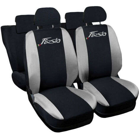Lupex shop - Coprisedili Auto Compatibili per Fiesta, Made In Italy, anteriori e posteriori con copri poggiatesta incluso, tessuto poliestere, Nero - Grigio Chiaro
