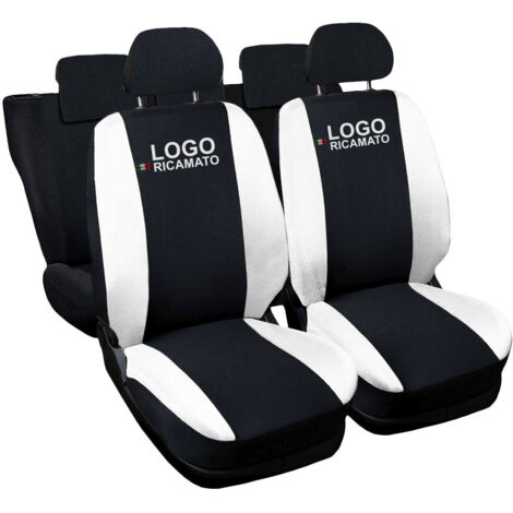 Lupex shop - Coprisedili Auto Compatibili per T-Roc, Made In Italy, anteriori e posteriori con copri poggiatesta incluso, tessuto poliestere, Nero - Bianco