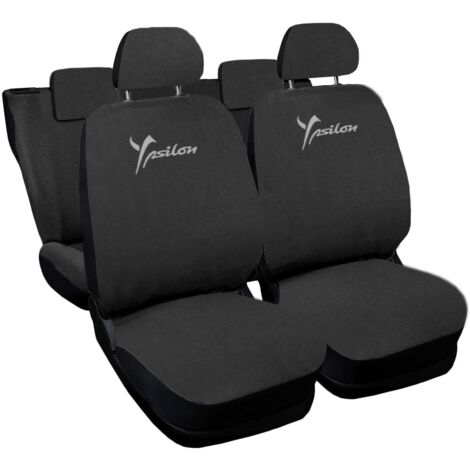 Lupex shop - Coprisedili Auto Compatibili per Ypsilon, Made In Italy, anteriori e posteriori con copri poggiatesta incluso, tessuto poliestere, Grigio Scuro