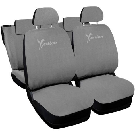 Lupex shop - Coprisedili Auto Compatibili per Ypsilon, Made In Italy, anteriori e posteriori con copri poggiatesta incluso, tessuto poliestere, Grigio Chiaro
