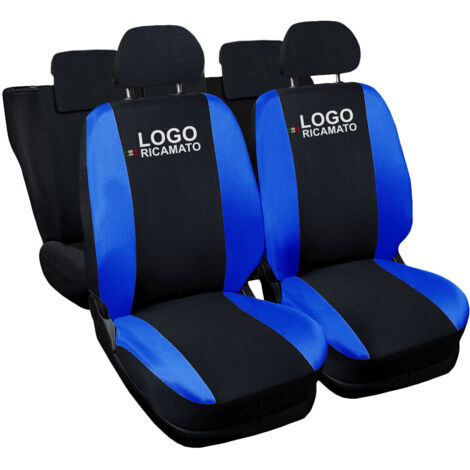 Lupex shop - Coprisedili Auto Compatibili per T-Roc, Made In Italy, anteriori e posteriori con copri poggiatesta incluso, tessuto poliestere, Nero - Blu Royal
