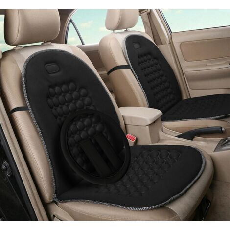 Lupex Shop - Coppia di schienali anteriori per auto universali, per sedili auto, furgone, in poliestere con 92 sfere massaggianti, colore nero + Coprivolante