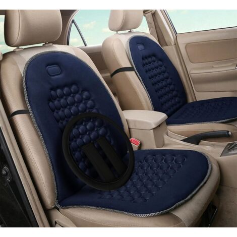 Lupex Shop - Coppia di schienali anteriori per auto universali, per sedili auto, furgone, in poliestere con 92 sfere massaggianti, colore Blu + Coprivolante