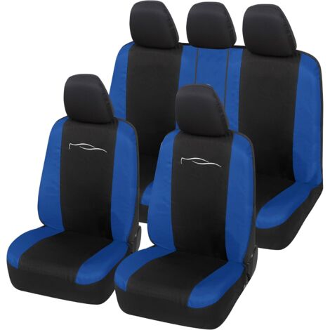 Lupex Shop - Coprisedili Auto Universali, Mod. Racing, anteriori e posteriori, tessuto in Policotone, Nero - Blu Royal