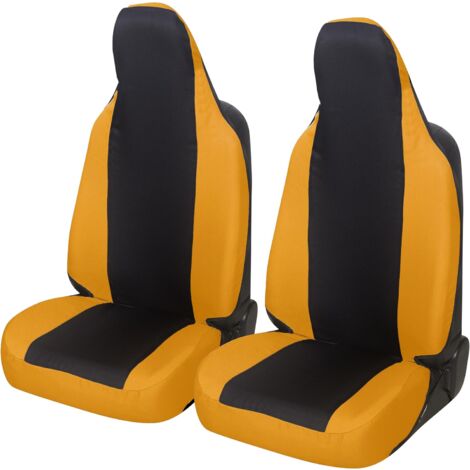 Lupex shop - Coppia coprisedili anteriori universali per Twingo, Made In Italy, tessuto policotone, poggiatesta integrato, Senza logo, Nero\Giallo