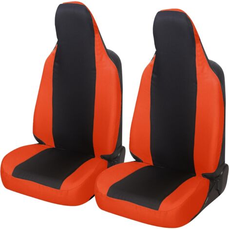 Lupex shop - Coppia coprisedili anteriori universali per Zoe, Made In Italy, tessuto policotone, poggiatesta integrato, Senza logo, Nero\Arancione