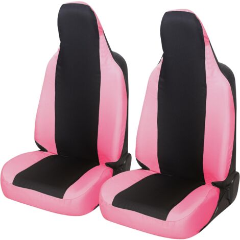 Lupex shop - Coppia coprisedili anteriori universali per Twingo, Made In Italy, tessuto policotone, poggiatesta integrato, Senza logo, Nero\Rosa