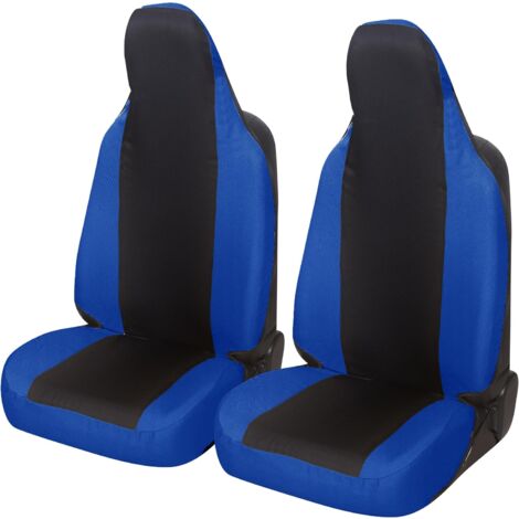 Lupex shop - Coppia coprisedili anteriori universali per Twingo, Made In Italy, tessuto policotone, poggiatesta integrato, Senza logo, Nero\Blu Royal