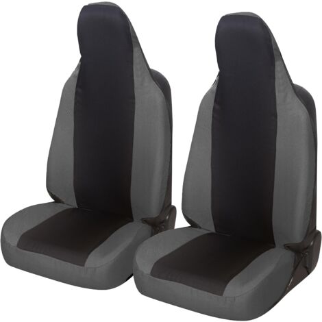 Lupex shop - Coppia coprisedili anteriori universali per Zoe, Made In Italy, tessuto policotone, poggiatesta integrato, Senza logo, Nero\Grigio Scuro