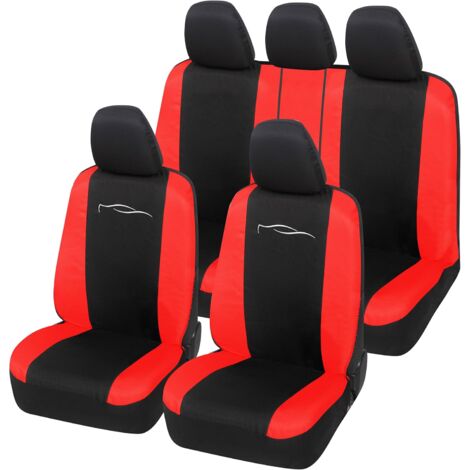 Lupex Shop - Coprisedili Auto Universali, Mod. Racing, anteriori e posteriori, tessuto in Policotone, Nero - Rosso