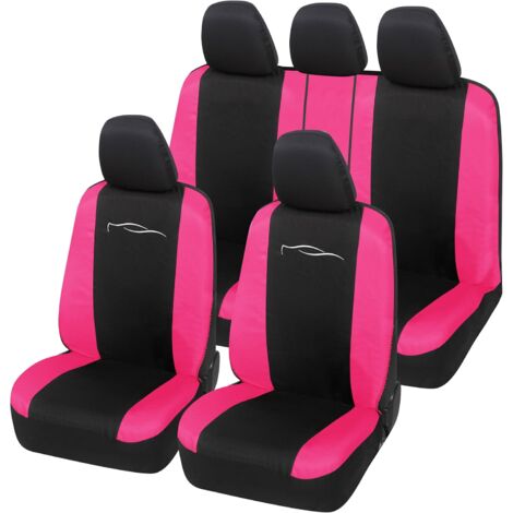 Lupex Shop - Coprisedili Auto Universali, Mod. Racing, anteriori e posteriori, tessuto in Policotone, Nero - Fucsia