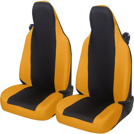 Lupex shop - Coppia coprisedili anteriori per Smart (W450,W451 e W453), Made In Italy, tessuto policotone, Senza logo, Nero\Giallo (1/4)
