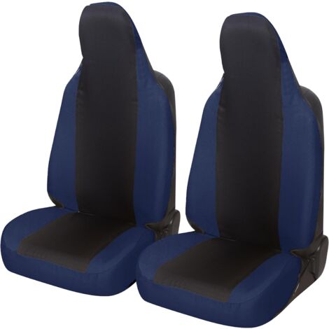 Lupex shop - Coppia coprisedili anteriori universali per Twingo, Made In Italy, tessuto policotone, poggiatesta integrato, Senza logo, Nero\Blu Scuro (1/4)