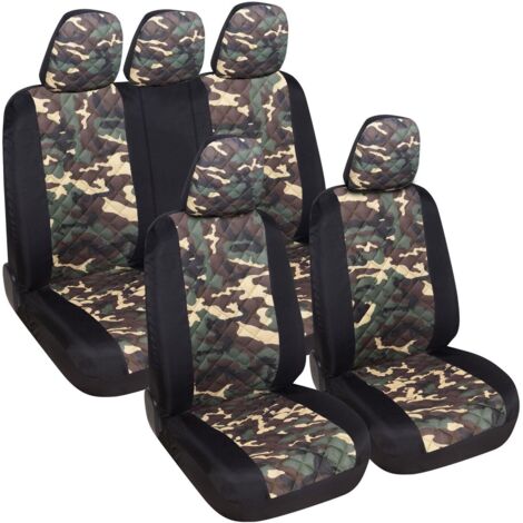 Lupex Shop – Coprisedili auto universali anteriori e posteriori, poliestere, mod. A23, Verde mimetico/Nero
