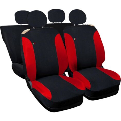 Lupex Shop – Coprisedili auto universali, compatibili per 500, anteriori e posteriori (50/50), NO LOGO, in Policotone, Nero/Rosso