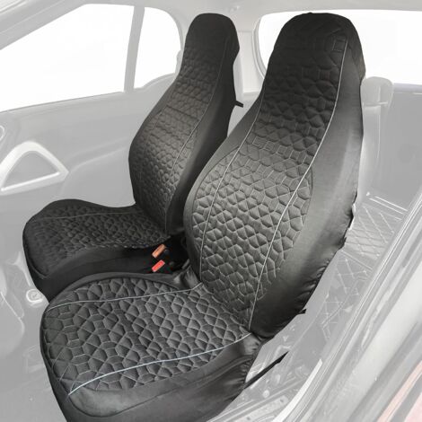 Lupex Shop - Coprisedili universali per auto, coppia anteriore, Tessuto in Gambardina, poggiatesta integrato (Nero con linea Grigia)