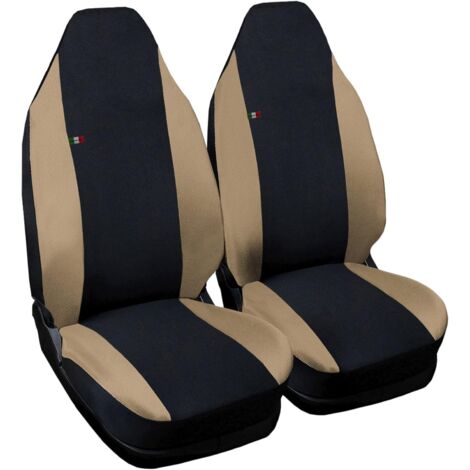 Lupex shop - Coppia coprisedili anteriori per auto Smart.1s (W450), Made In Italy, con copri poggiatesta, tessuto poliestere, Senza logo, colore - Nero\beige