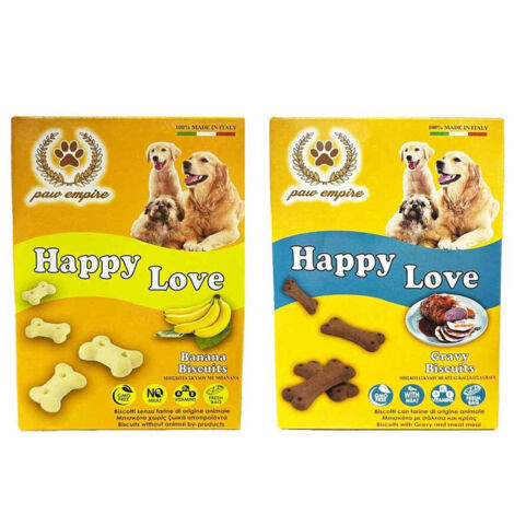 Lupex Shop – Biscotti per cani Happy Love 100% made in italy 300g, gusto Banana + Gravy (1/2)
