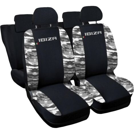 Lupex shop - Coprisedili Auto Compatibili per Ibiza dal '08, Made In Italy, set di copri sedili anteriori e posteriori con copri poggiatesta incluso, tessuto poliestere, Nero - Mimetico Chiaro