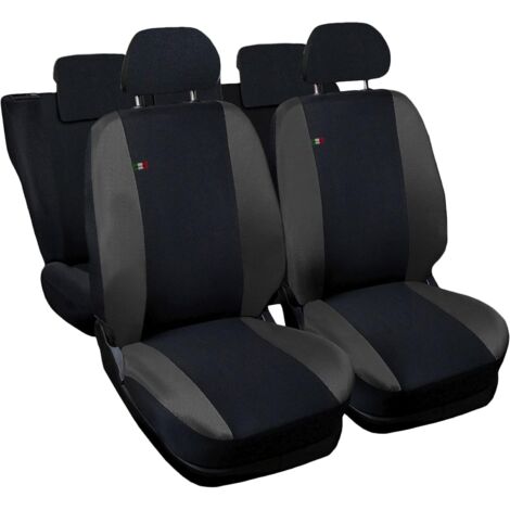 Lupex shop - Coprisedili Auto Compatibili per A1, Made In Italy, set di copri sedili anteriori e posteriori con copri poggiatesta incluso, tessuto poliestere, colore - Nero - Grigio Scuro