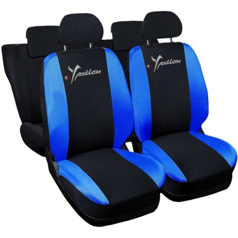 Lupex shop - Coprisedili Auto Compatibili per Ypsilon, Made In Italy, anteriori e posteriori con copri poggiatesta incluso, tessuto poliestere, Nero - Blu Royal