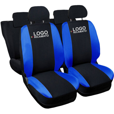 Lupex shop - Coprisedili Auto Compatibili per 600, Made In Italy, set di copri sedili anteriori e posteriori con copri poggiatesta incluso, tessuto poliestere, Nero - Blu Royal
