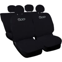 Lupex shop - Coprisedili Auto Compatibili per 500, Made In Italy, set di copri sedili anteriori e posteriori con copri poggiatesta incluso, New, tessuto poliestere, Nero